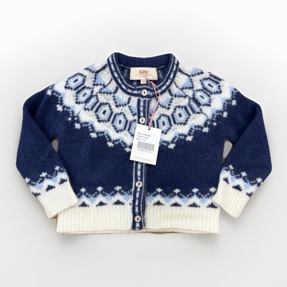 Kilte Collection Rowan Cardigan Sweater in Glacier Fair Isle Wool/Cashmere 3T/4T